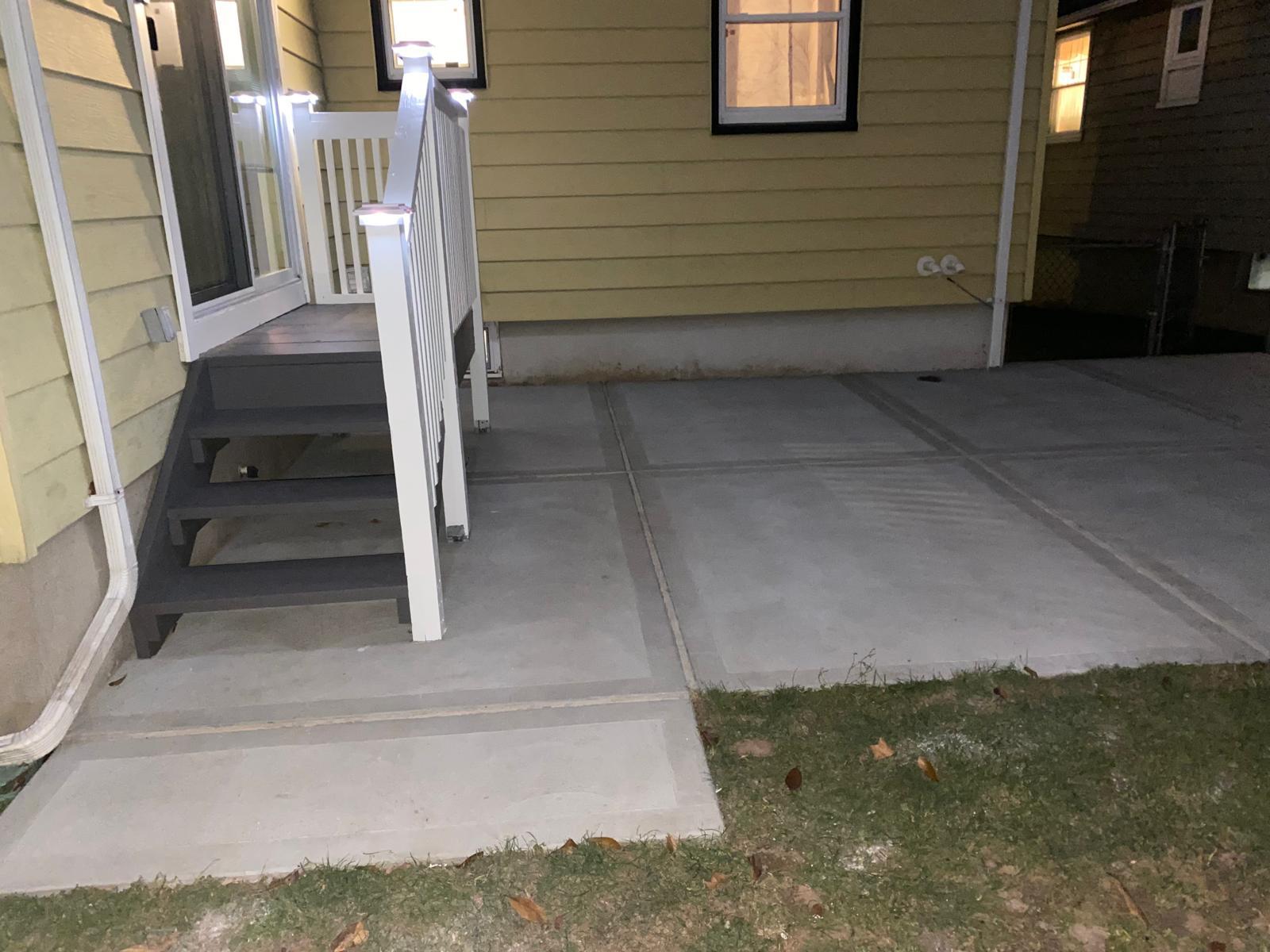 Concrete landing and exterior stair area